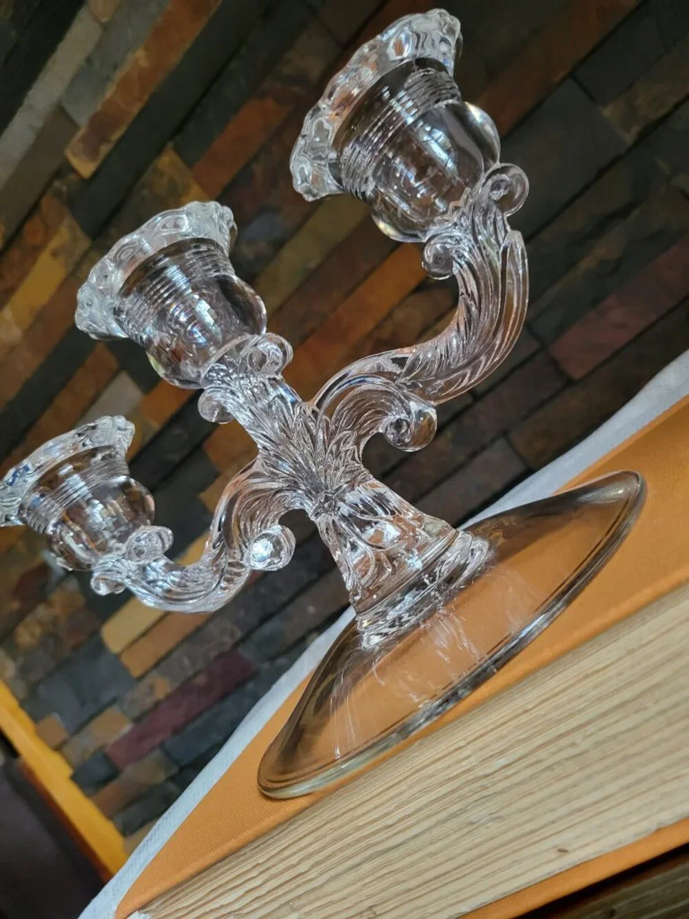 Vintage Cambridge Glass Co. Clear 3-Light Candelabra Candelstick No. 1307